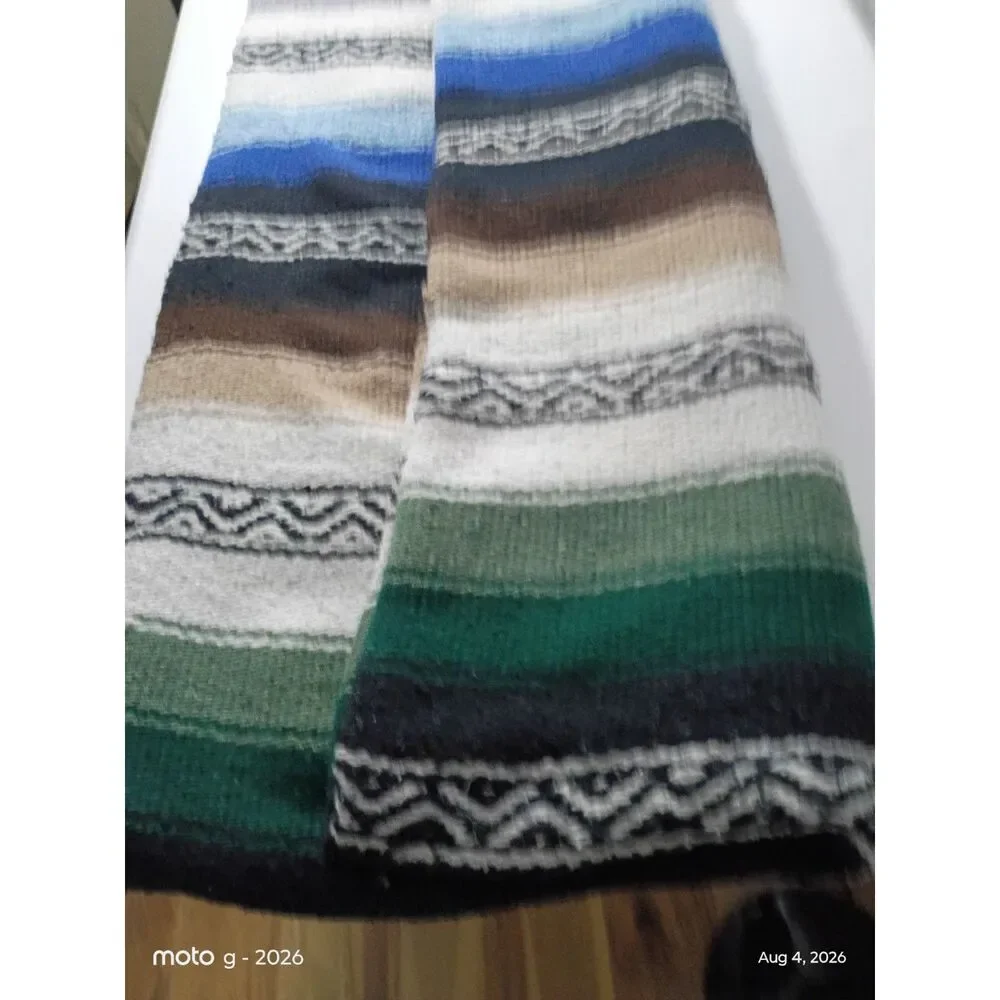 Handwoven Mexican Falsa Blanket - Blue Gray White Diamond Weave Throw